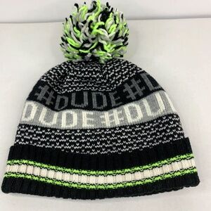 The Children’s Place “DUDE” Big Boys Pom Pom beanie/hat XL, Navy Green grunge